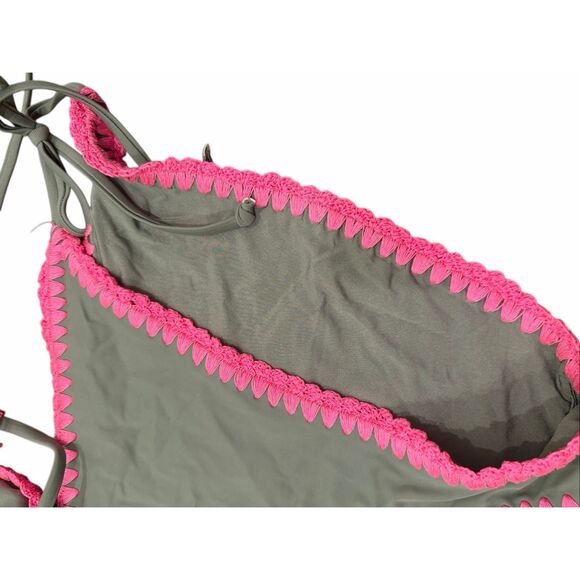 Milly bright pink embroidered green bikini swim suit- size L - Picture 2 of 4